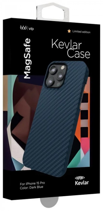 Чехол защитный VLP Kevlar Case c MagSafe для IPhone 15 Pro темно-синий