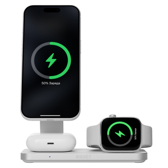 Беспроводное зарядное устройство 3в1 ROCKET Magic, мощность 23Вт, белый
