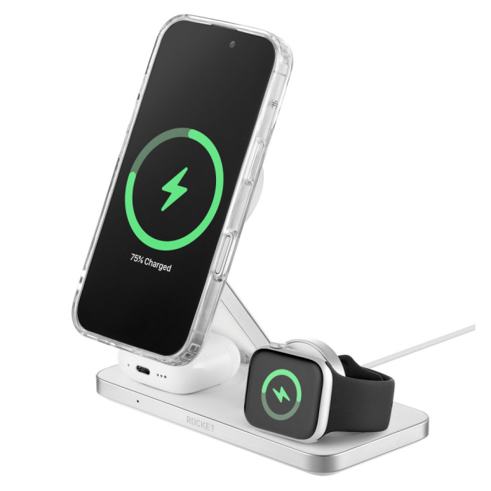 Беспроводное зарядное устройство 3в1 ROCKET Magic, мощность 23Вт, белый
