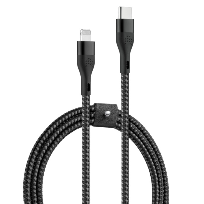 Зарядный кабель Rocket Urban USB-C/Lightning, 1м, нейлоновая оплётка, чёрно-серый