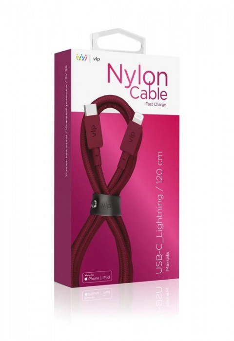 Кабель VLP Nylon Cable USB С - Lightning MFI 1.2м марсала | Фото 3 из 4