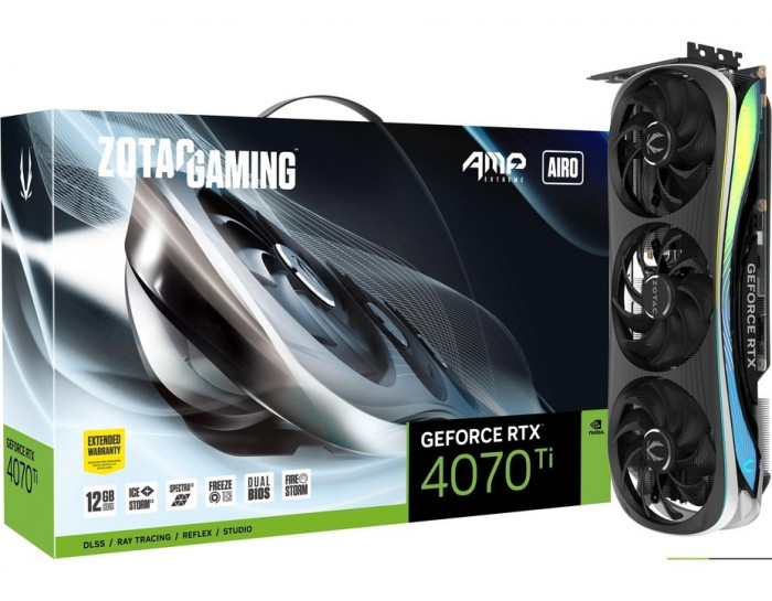 Видеокарта ZOTAC RTX 4070 Ti AMP EXTREME AIRO 12GB (ZT-D40710B-10P), Retail | Фото 1 из 9