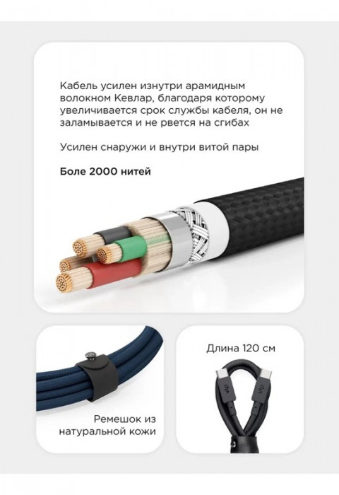 Кабель "vlp" Nylon Cable USB C - USB C 1.2м черный