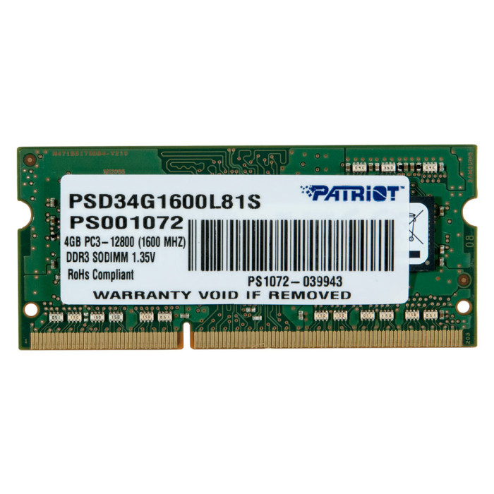 Модуль памяти Patriot PSD34G1600L81S DDR3L -4ГБ, 1600
