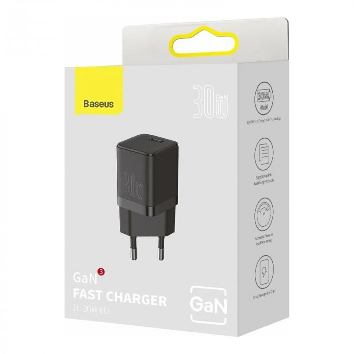Зарядное устройство Baseus GaN3 Fast Charger 1C 30W EU Black (CCGN010101) | Фото 6 из 7