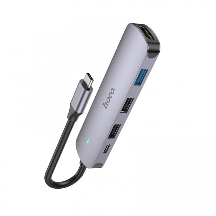 Стыковочная станция HOCO HB27 USB 2.0 x2, 1 USB 3.0, Type-C, HDMI Серый