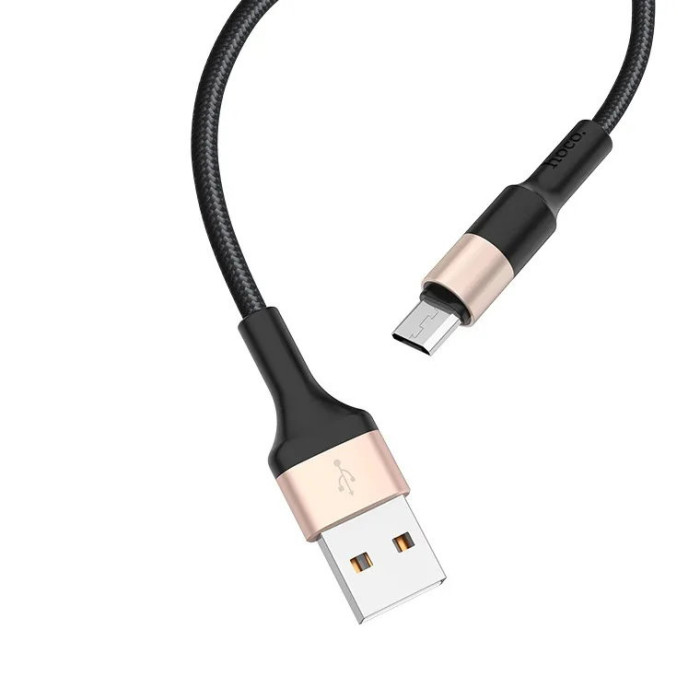 Кабель HOCO X26 Xpress USB - MicroUSB, 1м, нейлон Черный/Золотой | Фото 2 из 2