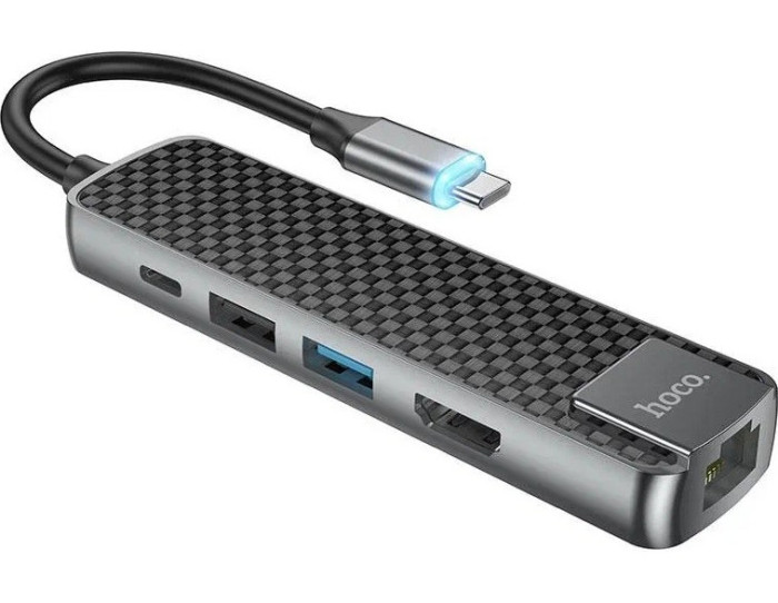 Стыковочная станция HOCO HB23 USB-C to USB3.0 + USB2.0 + PD60W + HDMI 4K + RJ45 Серый | Фото 2 из 2