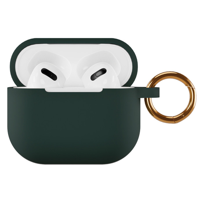 Чехол силиконовый VLP Soft Touch, с кольцом, для AirPods (3rd generation), темно-зеленый