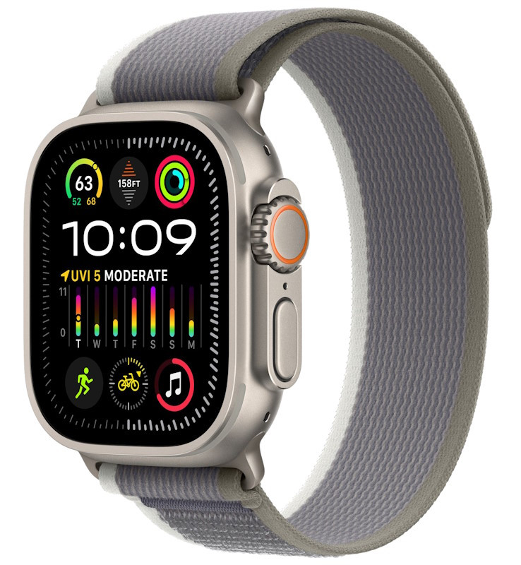 Apple Watch Ultra 2 49mm GPS Cellular Titanium Case with Green Gray Trail Loop