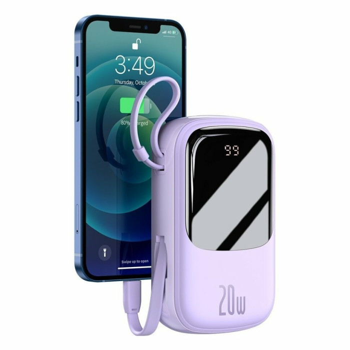 Внешний аккумулятор Baseus Qpow Digital Display quick charging power bank 20000mAh 20W (With IP Cable) Фиолетовый | Фото 2 из 2