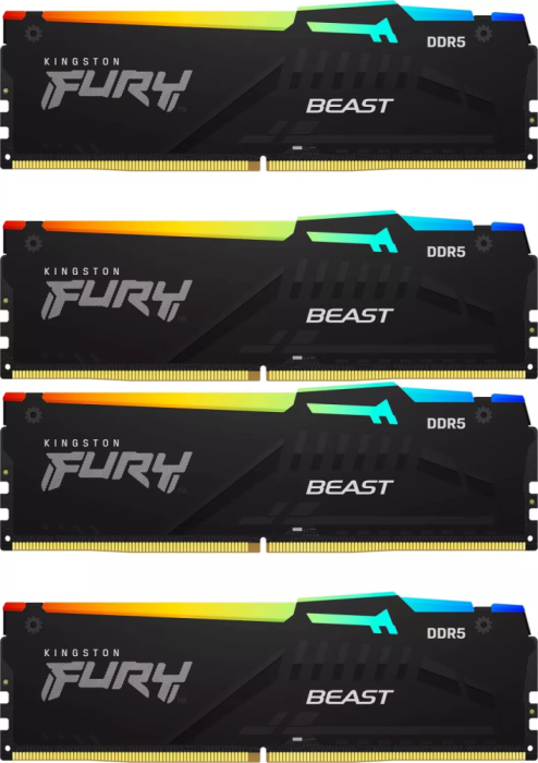 Оперативная память 64Gb DDR5 5200MHz Kingston Fury Beast Black RGB (KF552C40BBAK4-64) (4x16Gb KIT)