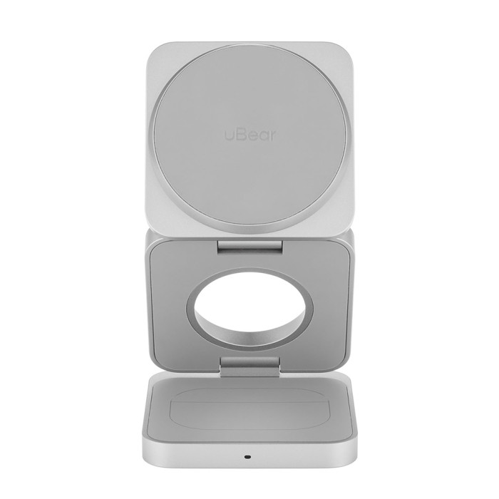 Беспроводное зарядное устройство uBear Balance Ultra, 3-в-1, с поддержкой MagSafe, Qi2, Серебро | Фото 4 из 7