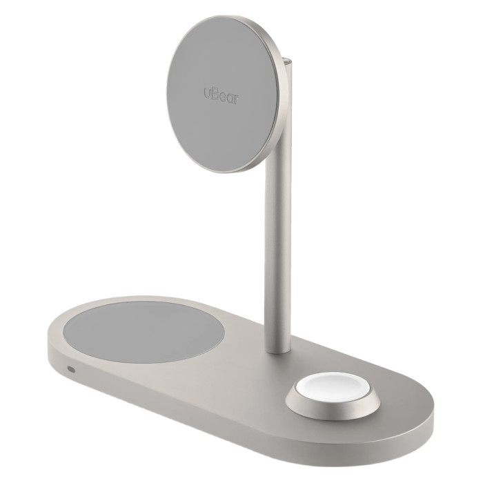 Беспроводное зарядное устройство uBear Stage Pro, 3-в-1, MagSafe совместимое, титан