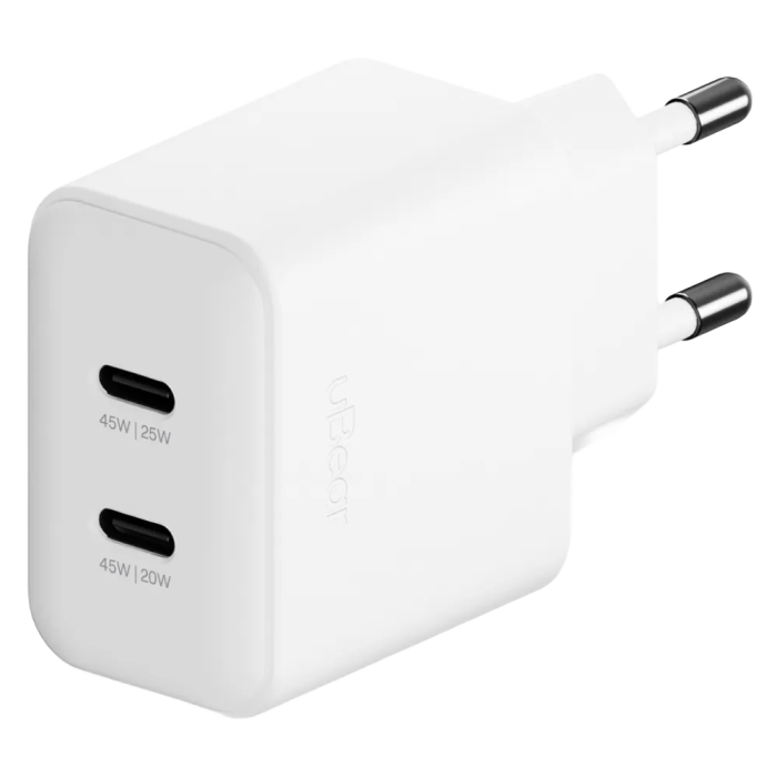 Сетевое зарядное устройство uBear Motion, GaN, 45 Вт, белый