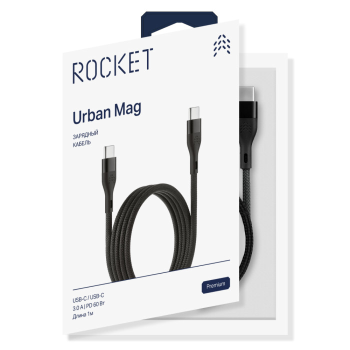 Зарядный кабель Rocket Premium Urban Mag Nylon Braid Type-C/Type-C 1м Черный