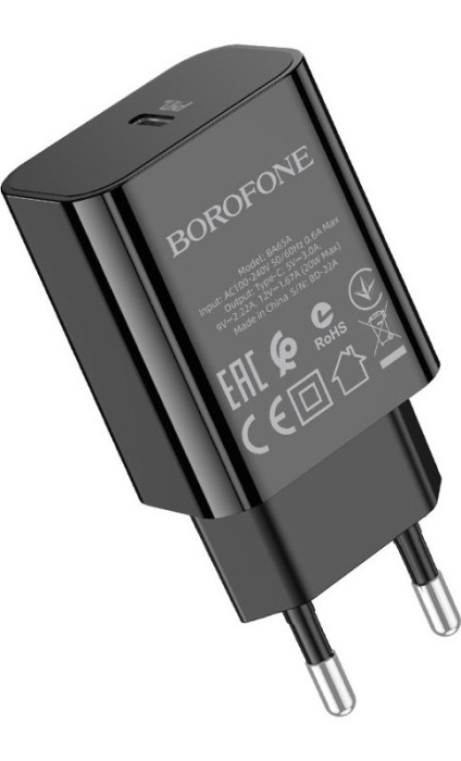 Зарядное устройство Borofone BA65A Plus USB-C, 20W Черный | Фото 2 из 2