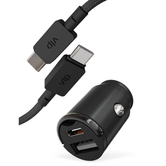 Автомобильное зарядное устройство VLP С-Power 45W USB-C+USB-A, PD, QC, USB-C кабель, черный