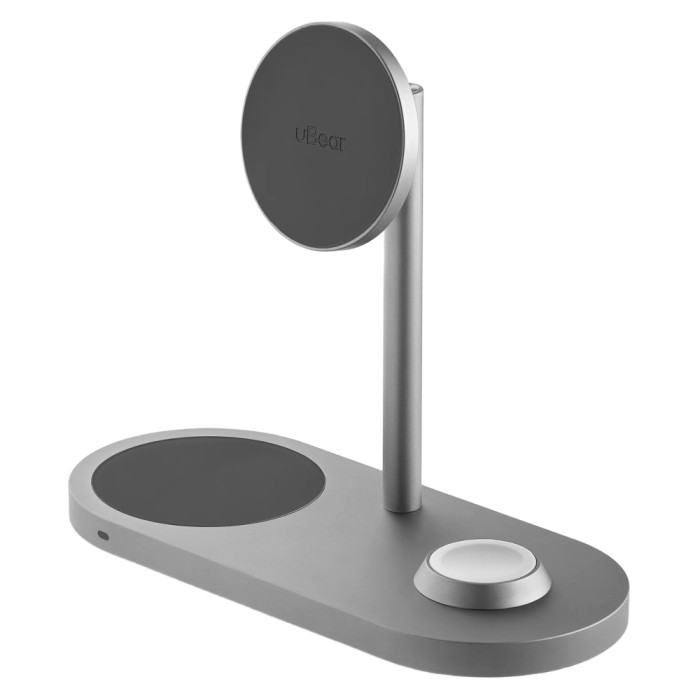 Беспроводное зарядное устройство uBear Stage Pro, 3-в-1, MagSafe совместимое, серый