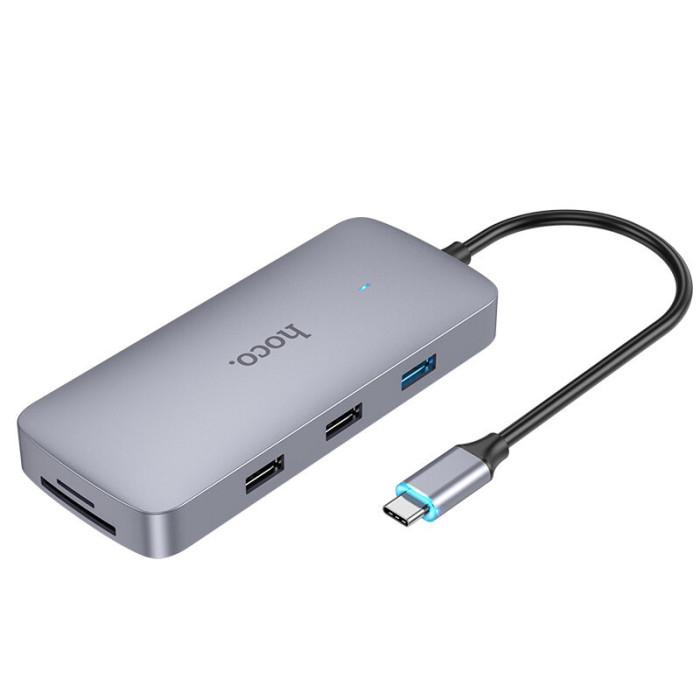 Стыковочная станция HOCO HB32 Easy view Type-C на HDMI + USB3.0 + USB2.0 + RJ45 + PD + TF | Фото 3 из 3