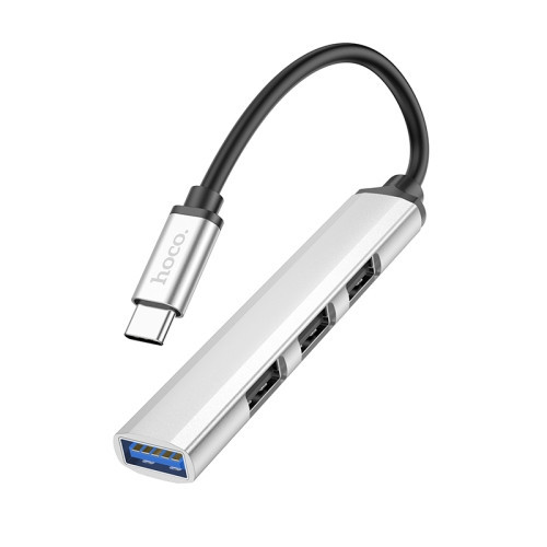 Стыковочная станция HOCO HB26 3 USB 2.0, 1 USB 3.0, кабель Type-C, Серебряный | Фото 3 из 3