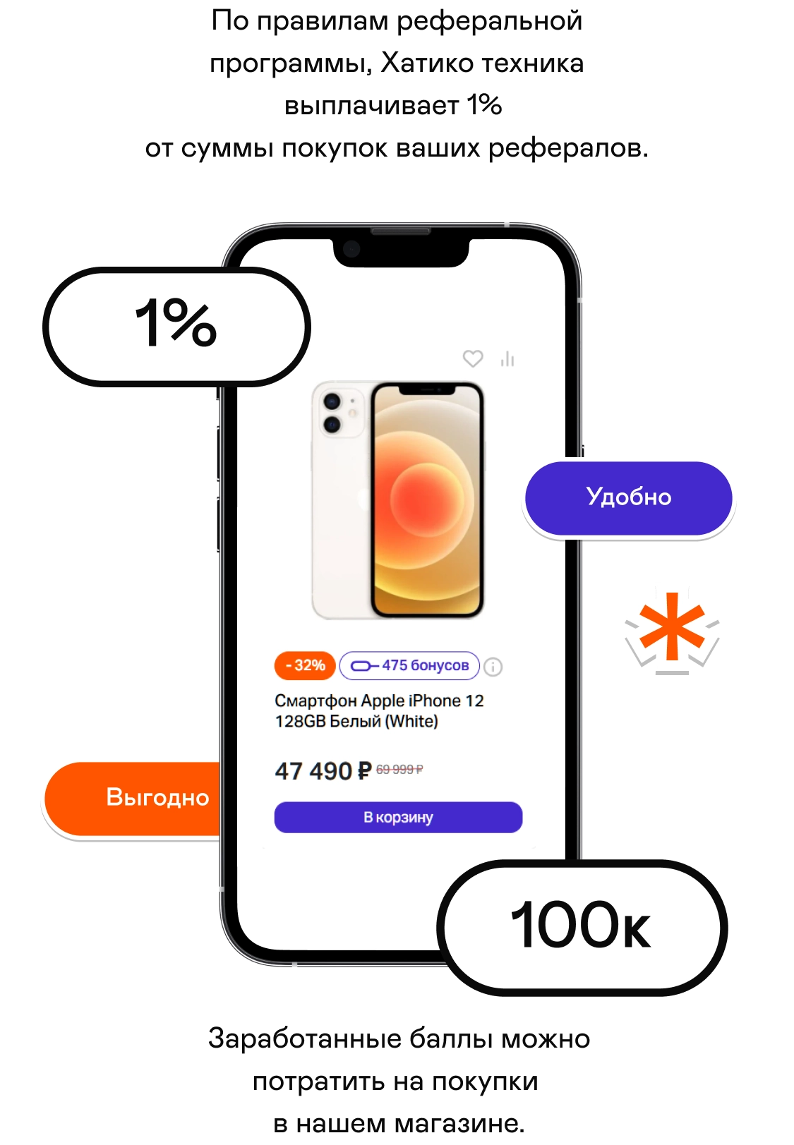 По правилам реферальной программы, Хатико техника выплачивает 1% от суммы покупок ваших рефералов.
